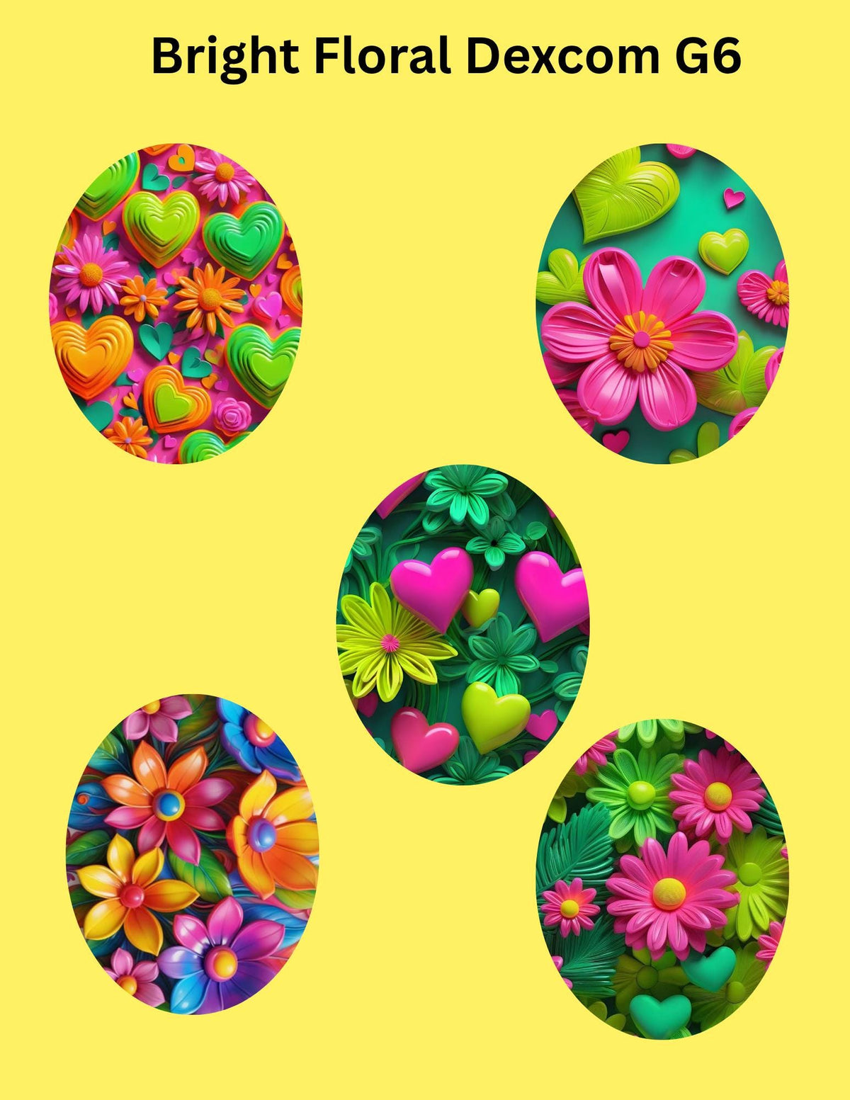 Bright Floral Dexcom/Libre Sensor Covers, CGM Adhesive Patches (Set of 5)