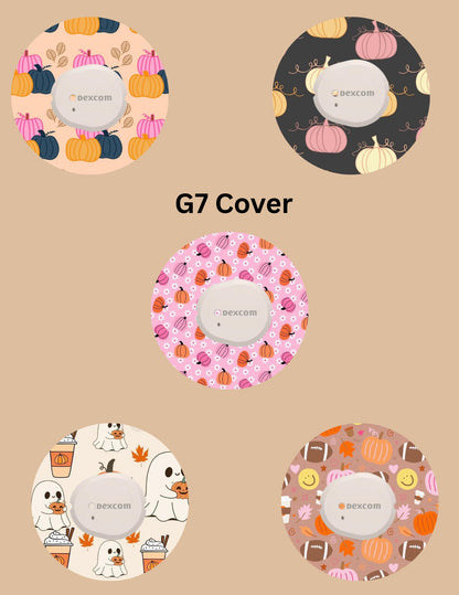 Pumpkin CGM Cover Patches, Dexcom G7, Libre, Halloween Style, 5 Pack