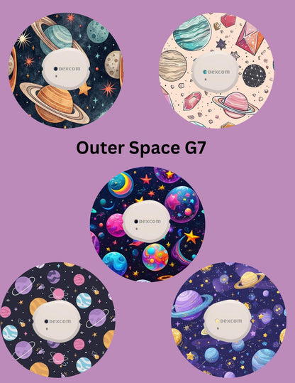 Outer Space CGM Patches: Dexcom G7/Libre/G6/Omnipod, Style Pack of 5