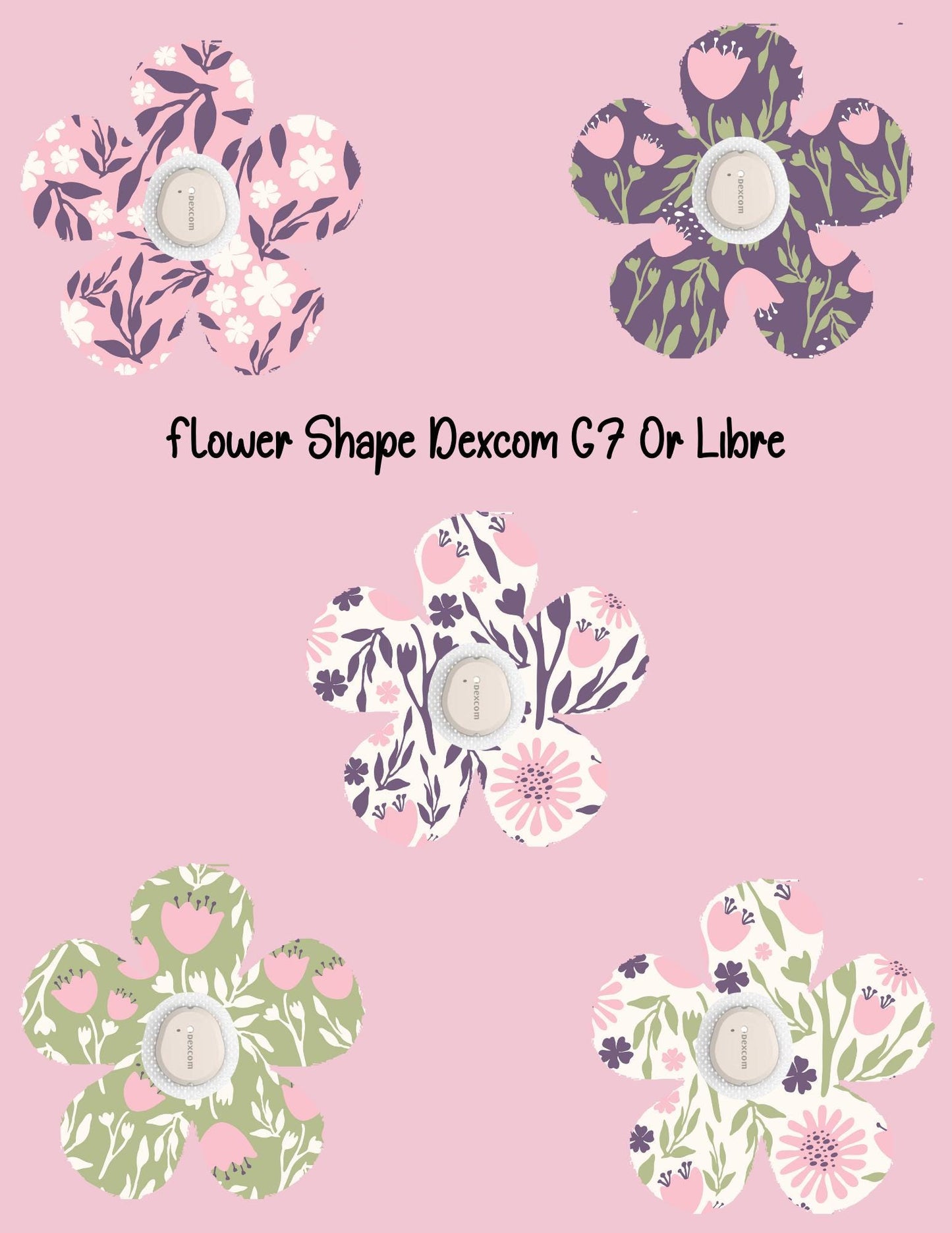Floral Dexcom CGM Cover Patches, Flower Shape, Style Pack