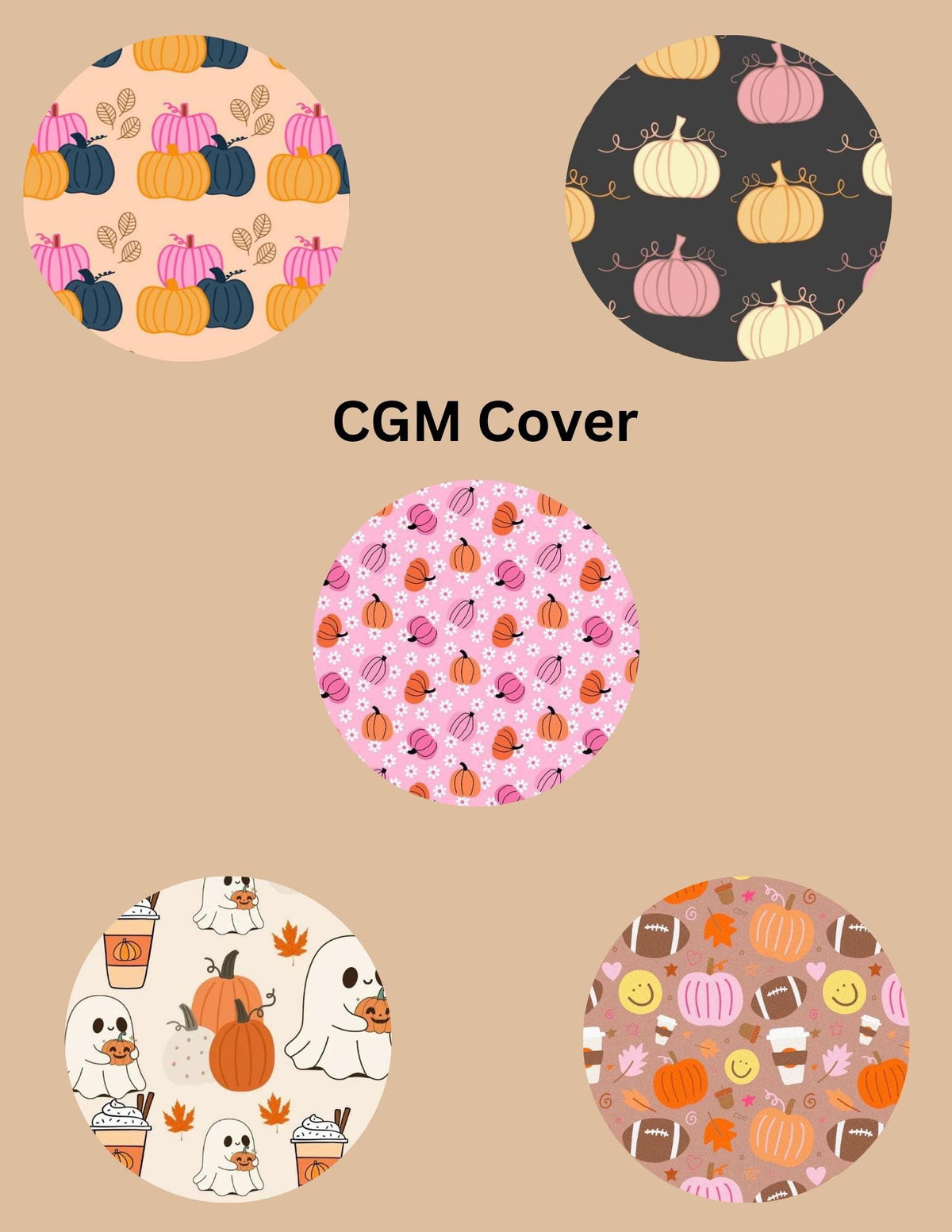 Pumpkin CGM Cover Patches, Dexcom G7, Libre, Halloween Style, 5 Pack