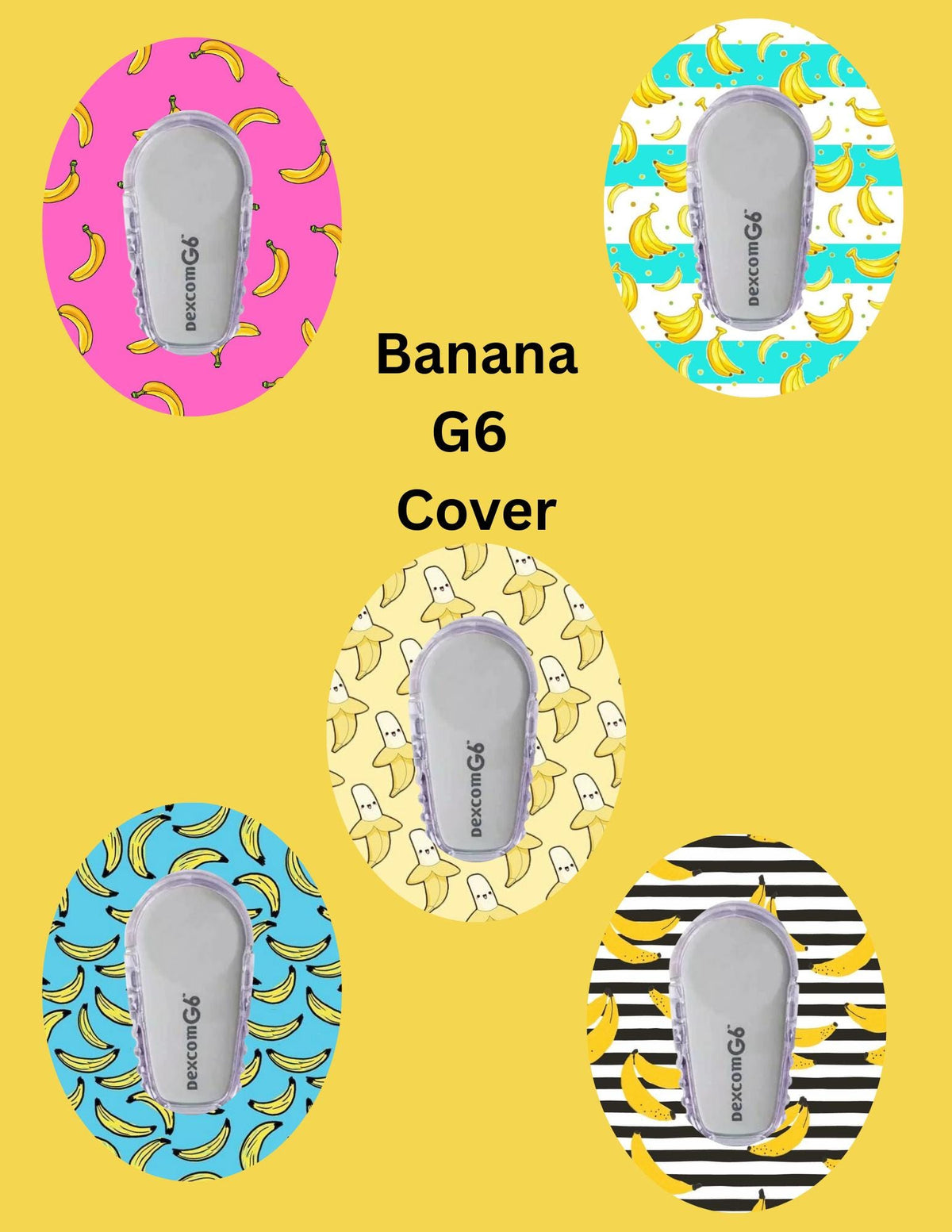 Banana CGM Cover Patches, Dexcom G7/Libre/G6, Omnipod, Pack of 5