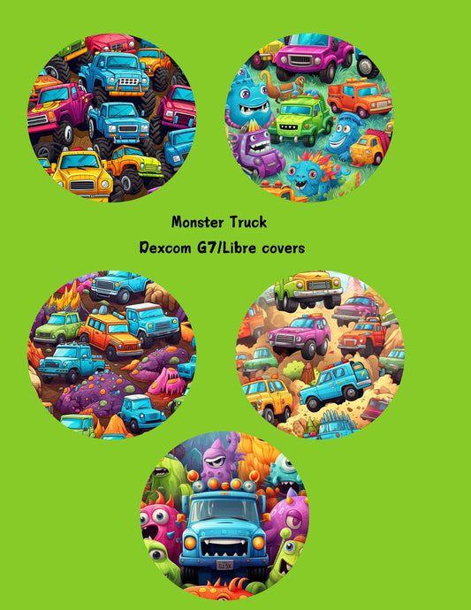 Monster Truck CGM Cover Patches: Dexcom G7, G6, Libre 3, 2 (Pack of 5)