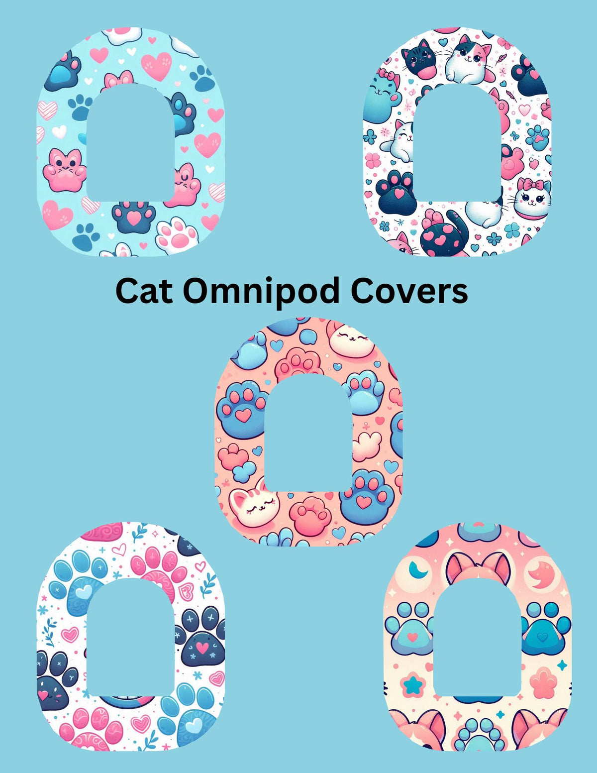 Omnipod Cover Cute Cat Theme Style Pack of 5
