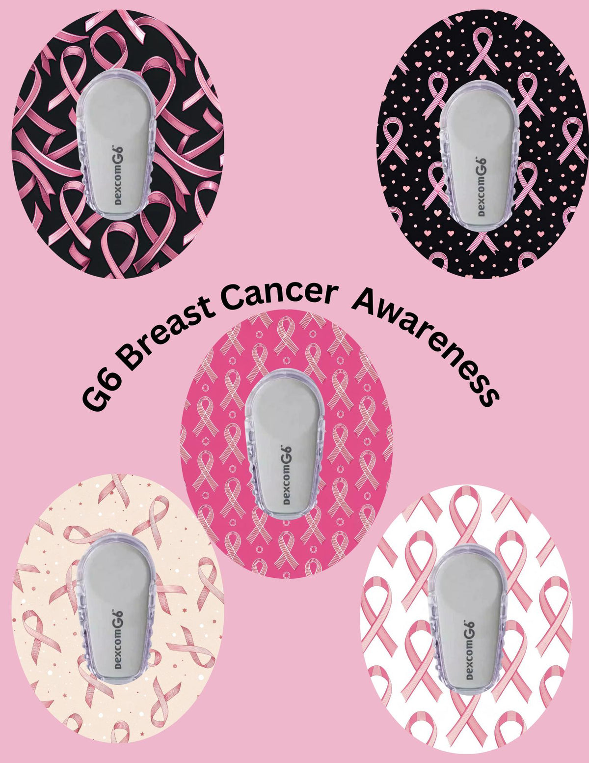 Breast Cancer Awareness CGM Patch, Dexcom G6/Libre/Omnipod Cover (Pack of 5)