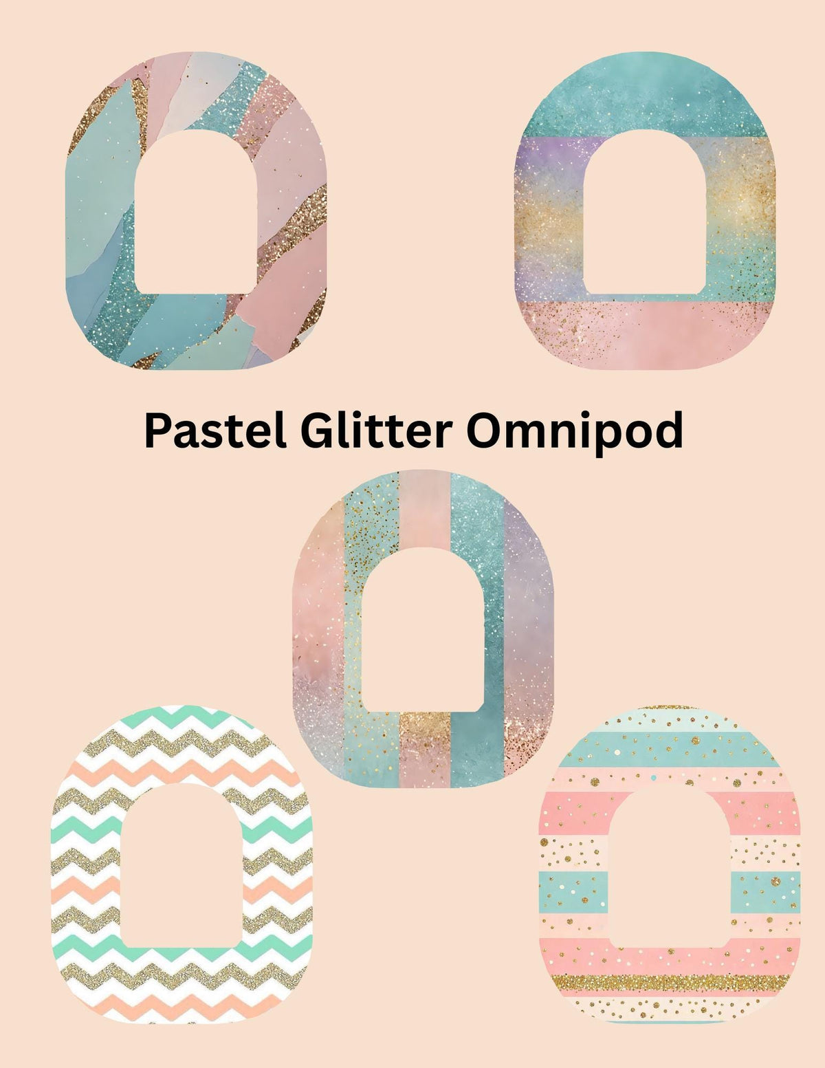 Pastel Glitter CGM Patches, Dexcom G7, Libre 3, Omnipod Cover, Pack of 5