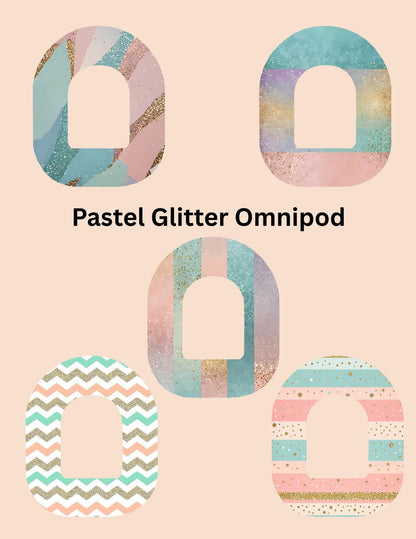 Pastel Glitter CGM Patches, Dexcom G7, Libre 3, Omnipod Cover, Pack of 5