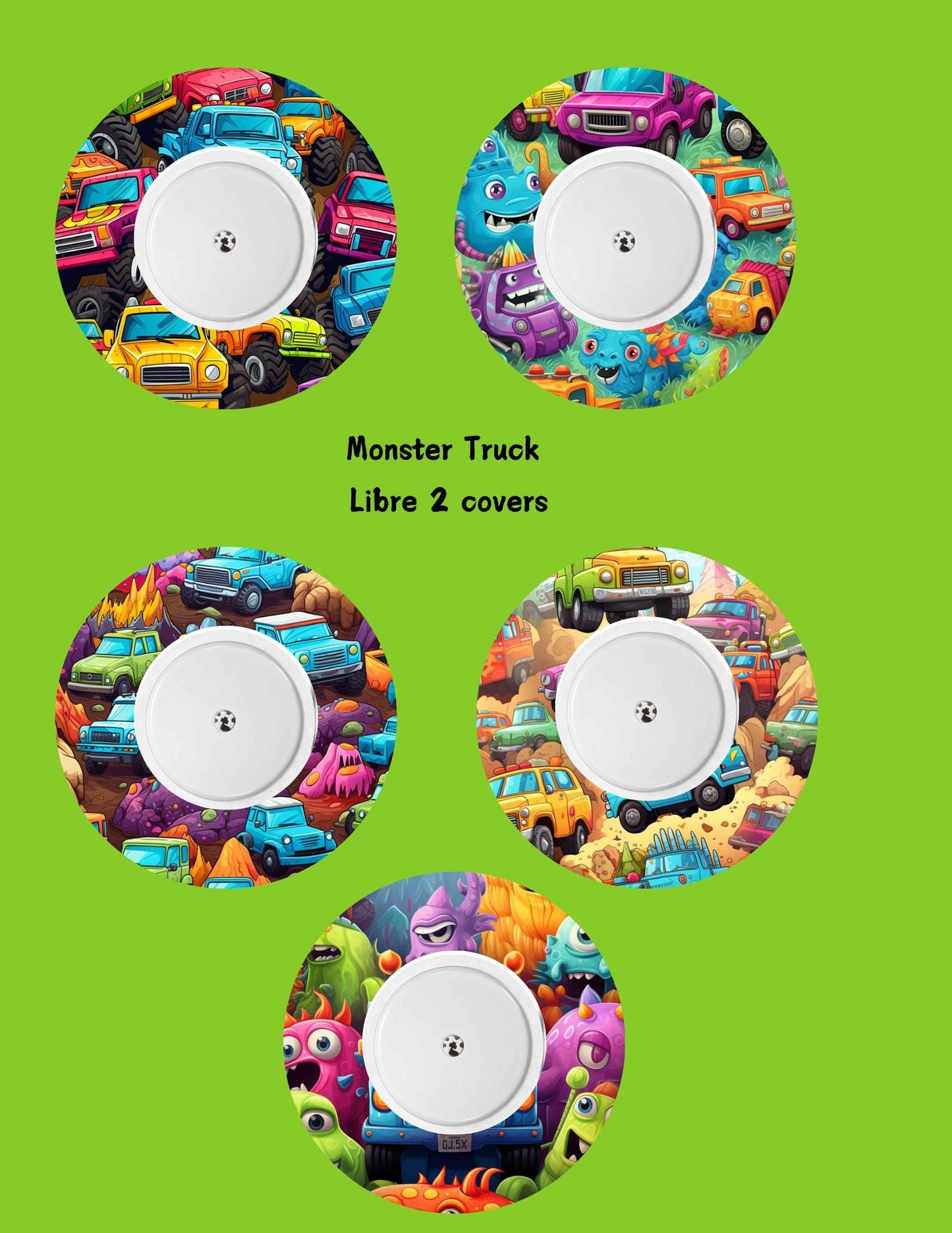 Monster Truck CGM Cover Patches: Dexcom G7, G6, Libre 3, 2 (Pack of 5)