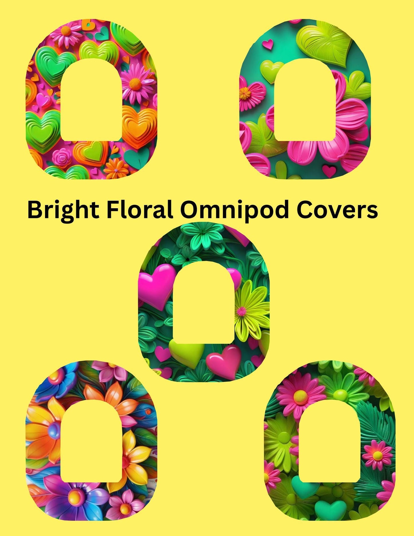 Omnipod Cover Bright Floral Theme Style Pack of 5