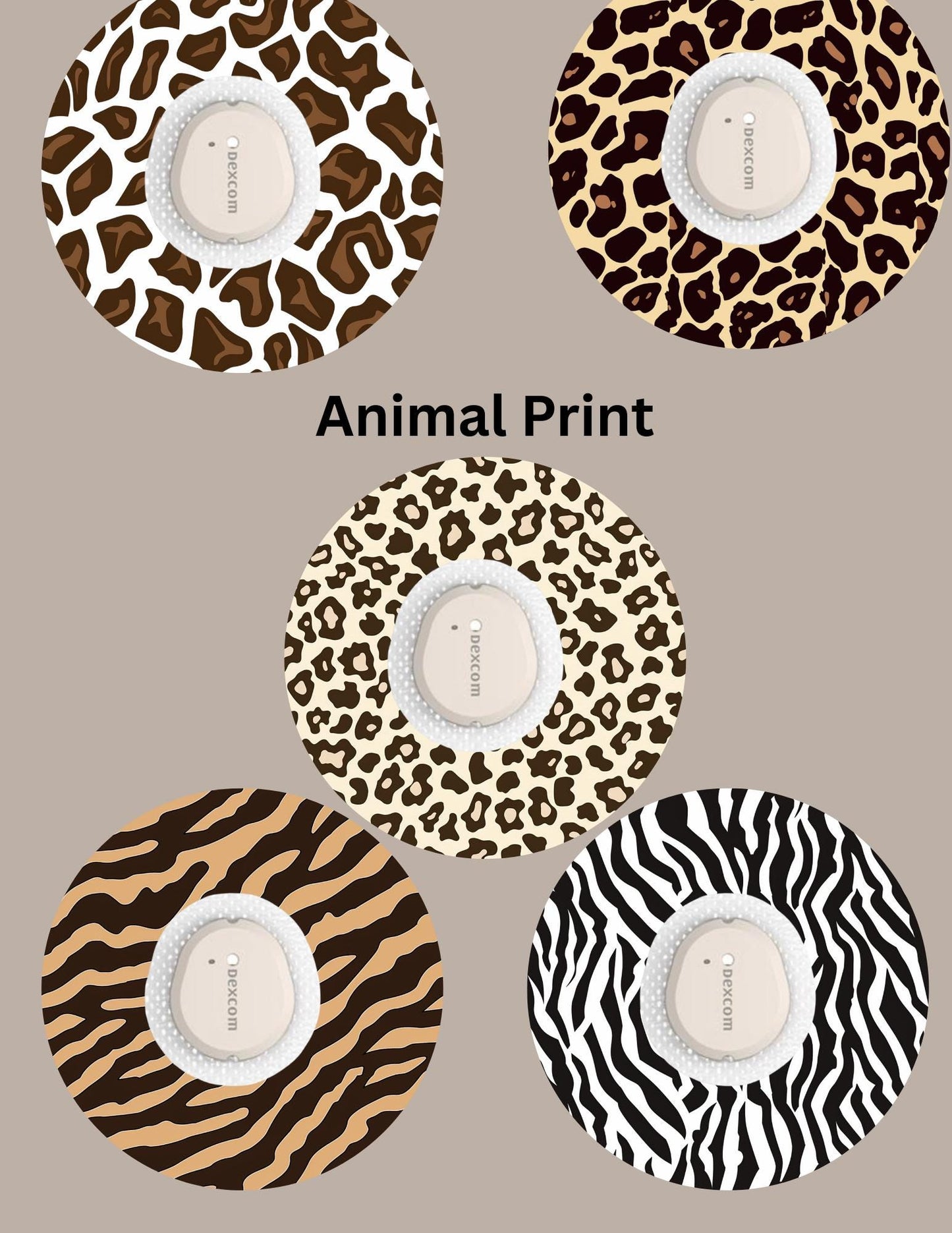 Animal Print CGM Cover Patches for Dexcom G7/Libre - 5 Pack
