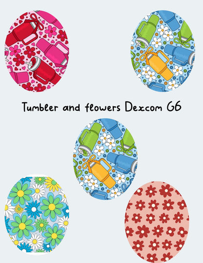 Tumbler Flowers Dexcom G7 G6 Libre CGM Cover Patches, Style 5-Pack