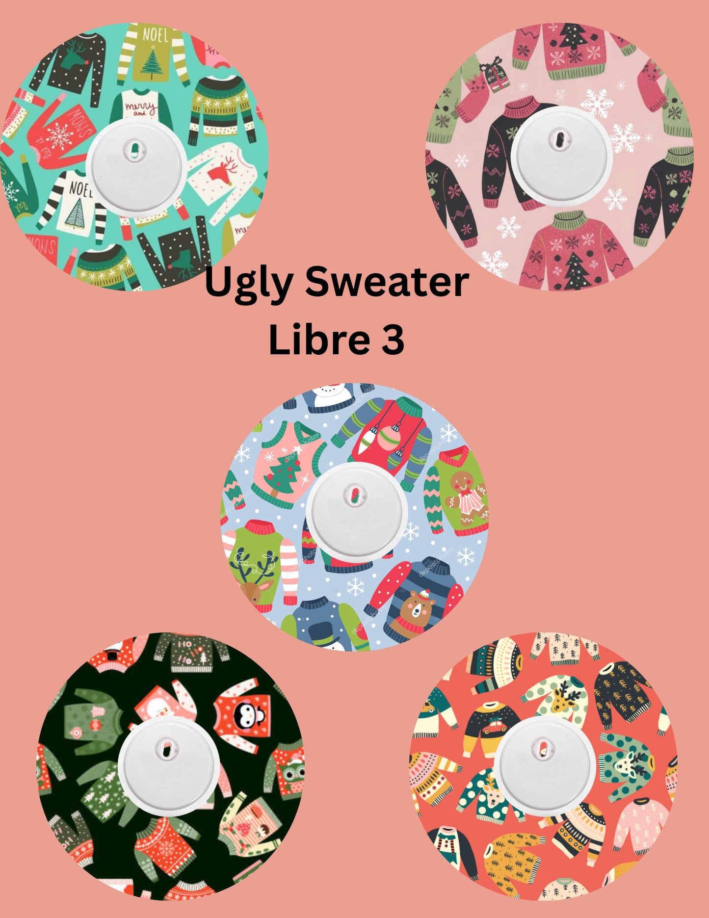 Ugly Sweater CGM Stickers, Christmas Theme, Pack of 5
