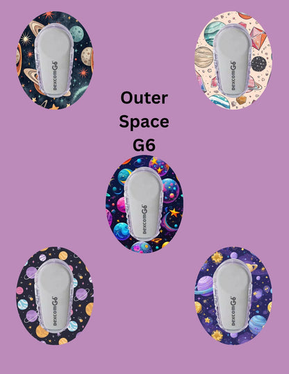 Outer Space CGM Patches: Dexcom G7/Libre/G6/Omnipod, Style Pack of 5