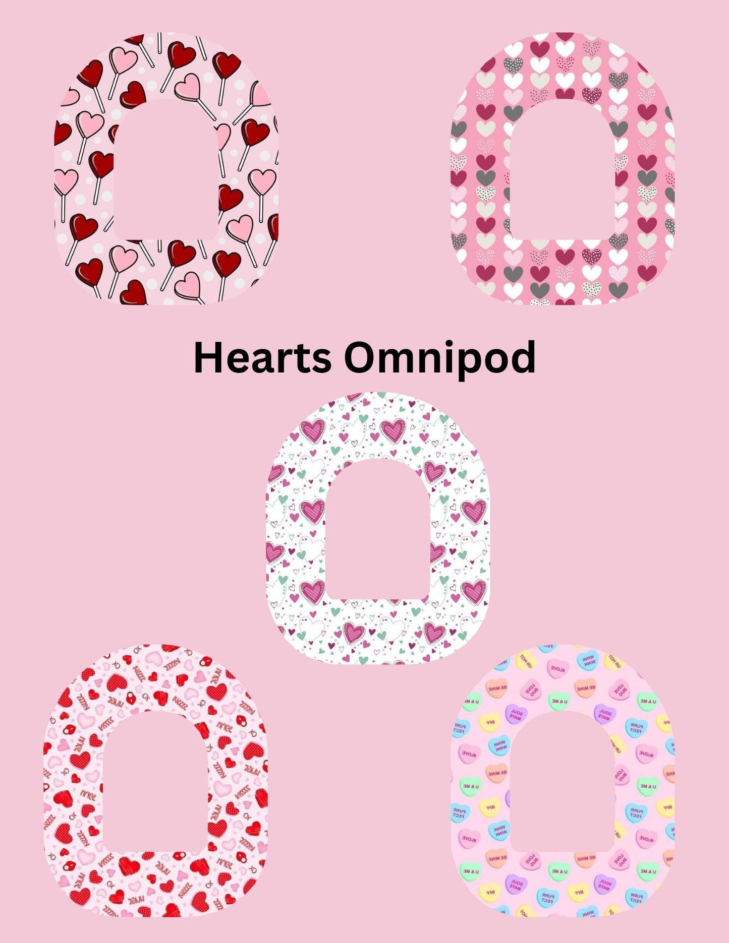Hearts Valentines Day CGM Patches, Dexcom G7, Libre 3, Omnipod Cover, Pack of 5