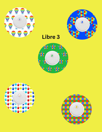 Autism Awareness CGM Patch, Dexcom G7, Libre 3 Cover, Style Pack of 5