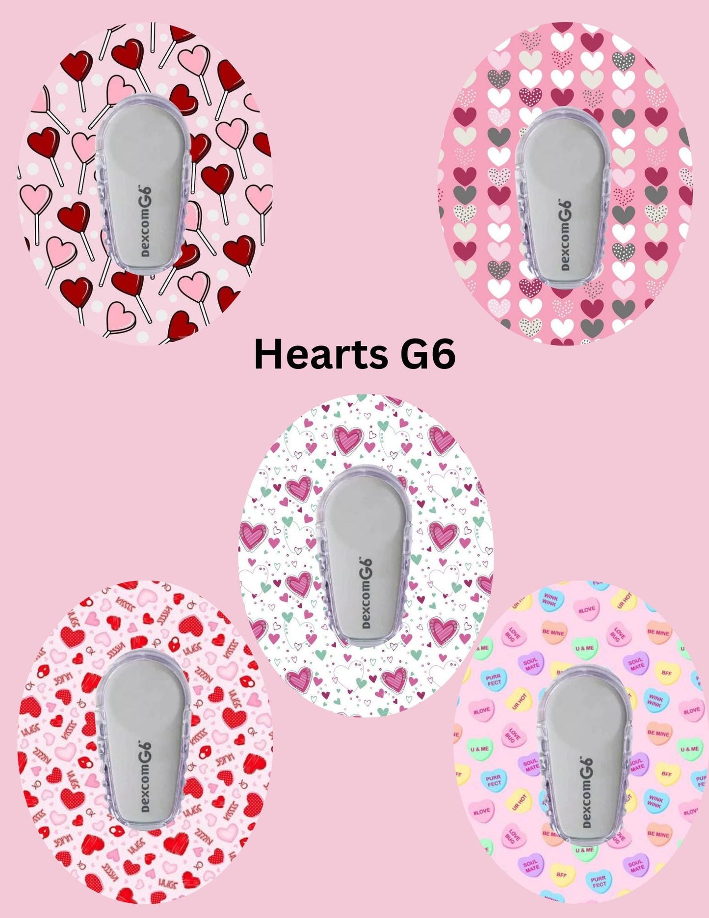 Hearts Valentines Day CGM Patches, Dexcom G7, Libre 3, Omnipod Cover, Pack of 5