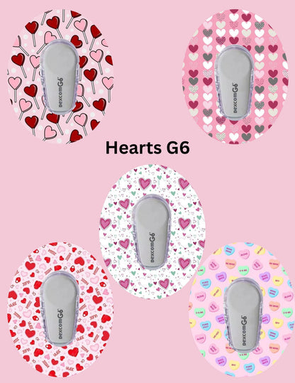 Hearts Valentines Day CGM Patches, Dexcom G7, Libre 3, Omnipod Cover, Pack of 5