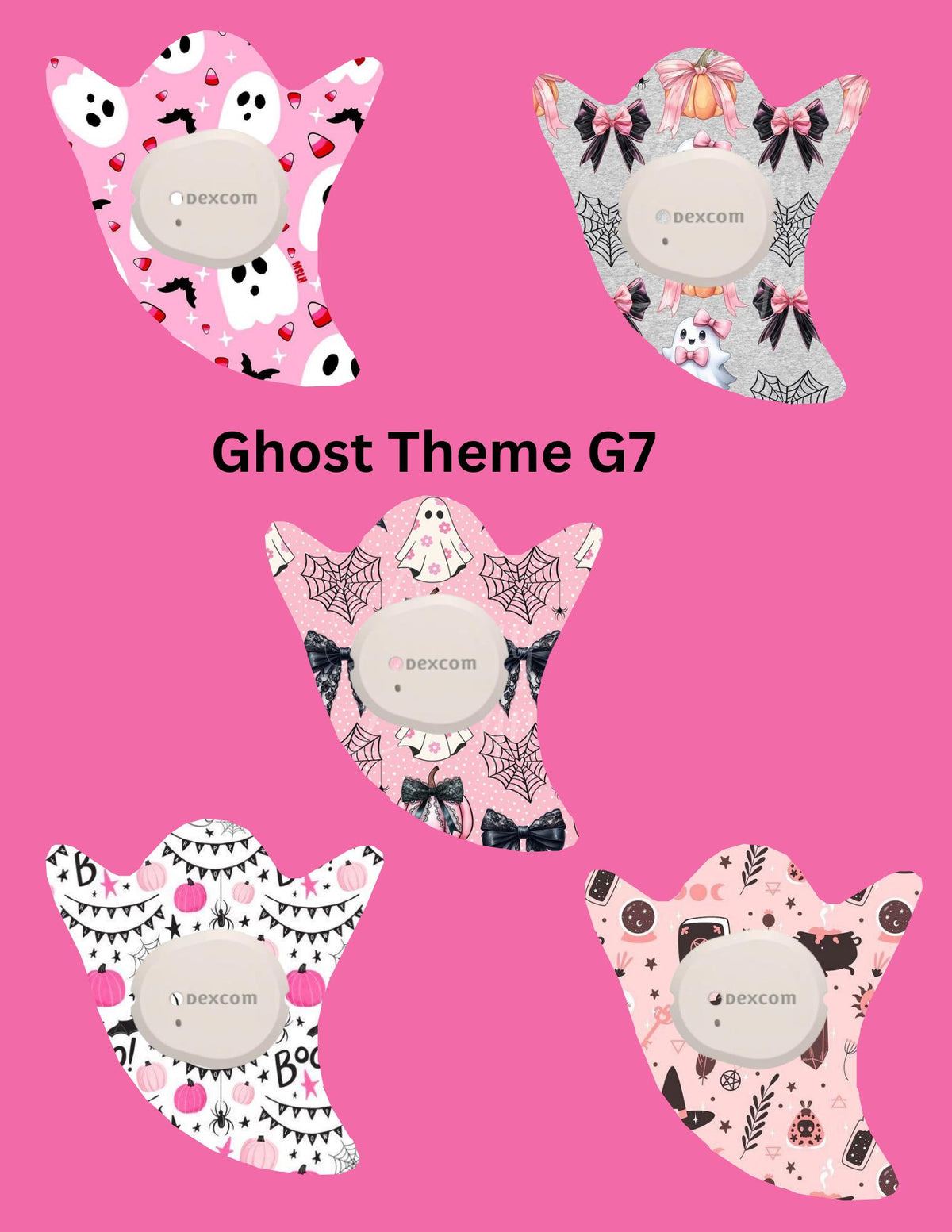 Dexcom G7 CGM Cover Patches, Ghost Theme Style, Pack of 5