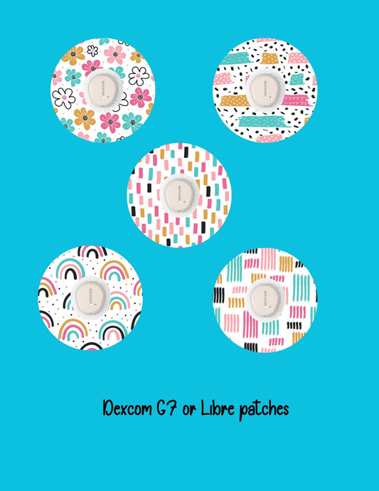 Doodle Dexcom CGM Cover Patches: Multi-Color Style, SuperSkin Tape, 5-Pack