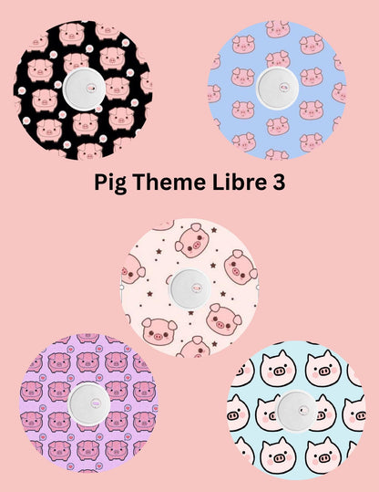 Dexcom G7, G6 Libre 3 Libre 2 CGM Omnipod Cover Patches Cute Pig Themed Pack of 5 With or Without opening