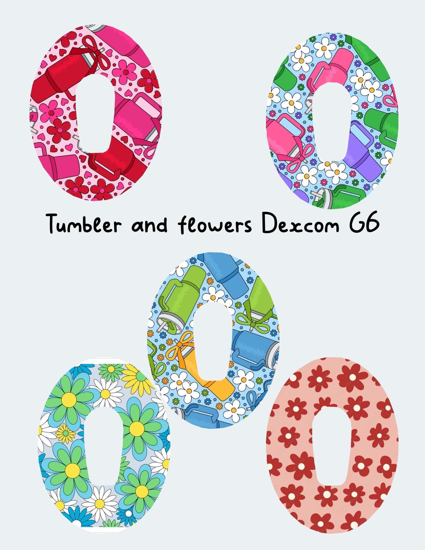 Tumbler Flowers Dexcom G7 G6 Libre CGM Cover Patches, Style 5-Pack