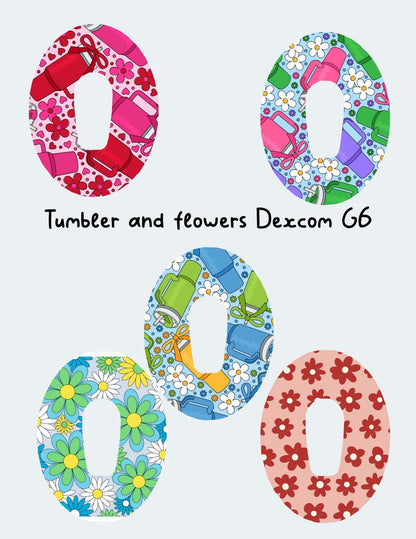 Tumbler Flowers Dexcom G7 G6 Libre CGM Cover Patches, Style 5-Pack