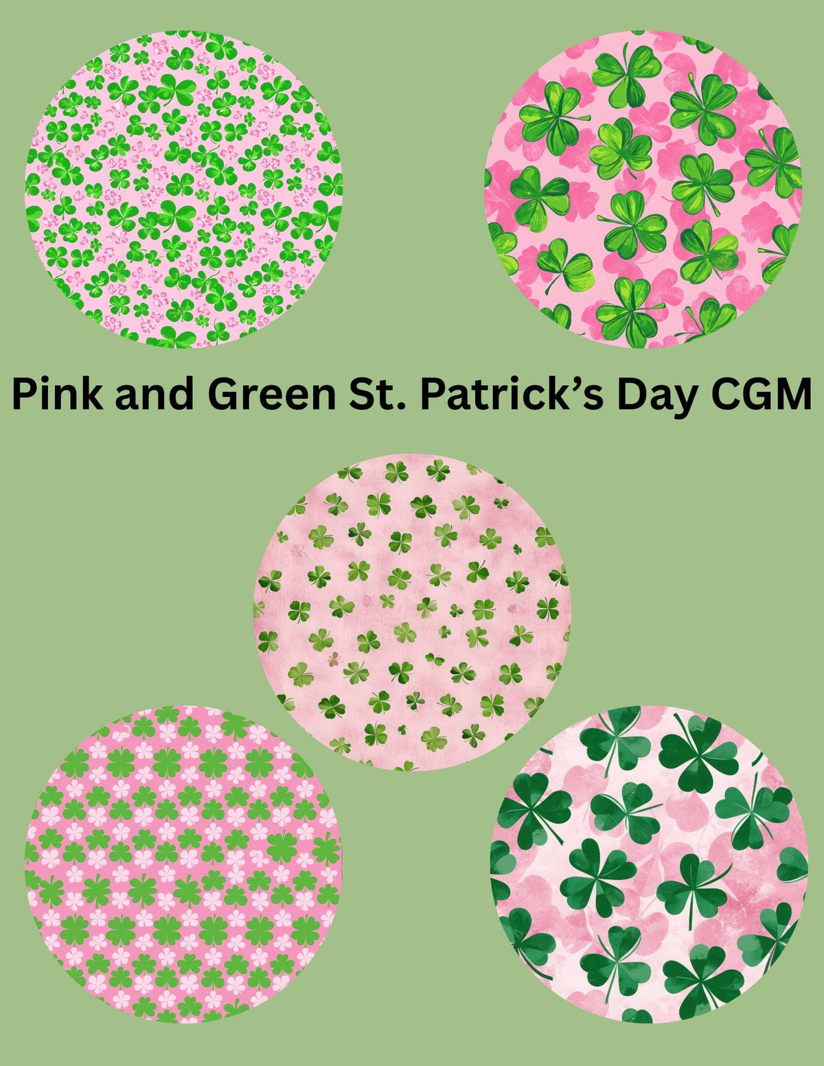 Pink and Green St. Patrick's Day CGM Patches, Dexcom G7, Libre 3, Omnipod Cover, Pack of 5
