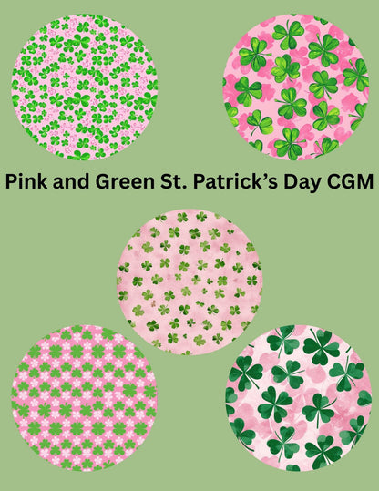 Pink and Green St. Patrick's Day CGM Patches, Dexcom G7, Libre 3, Omnipod Cover, Pack of 5