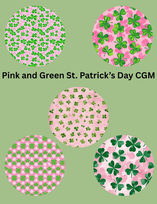 Pink and Green St. Patrick's Day CGM Patches, Dexcom G7, Libre 3, Omnipod Cover, Pack of 5