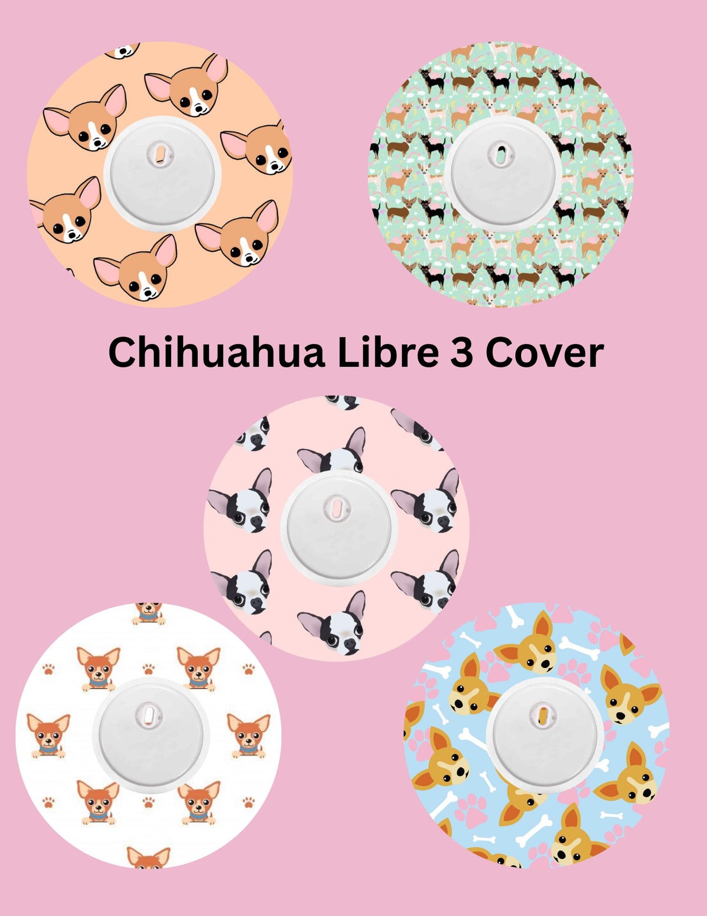 Chihuahua Dog CGM Patches, Dexcom G7, Libre 3, Omnipod Cover, Pack of 5