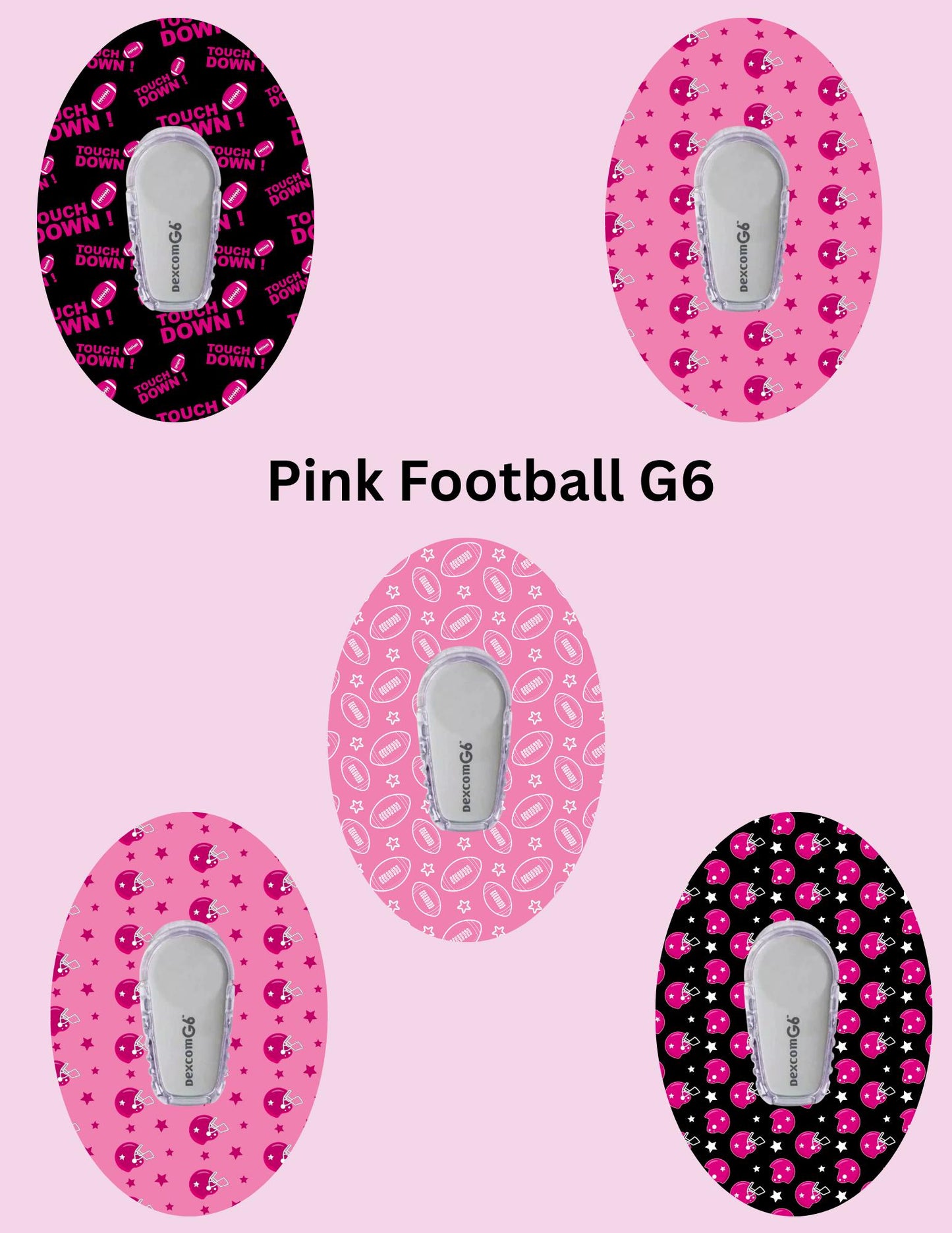 Pink Football CGM Covers, Dexcom G7, G6, Libre 2, 3, Omnipod, 5 Pack