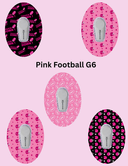 Pink Football CGM Covers, Dexcom G7, G6, Libre 2, 3, Omnipod, 5 Pack