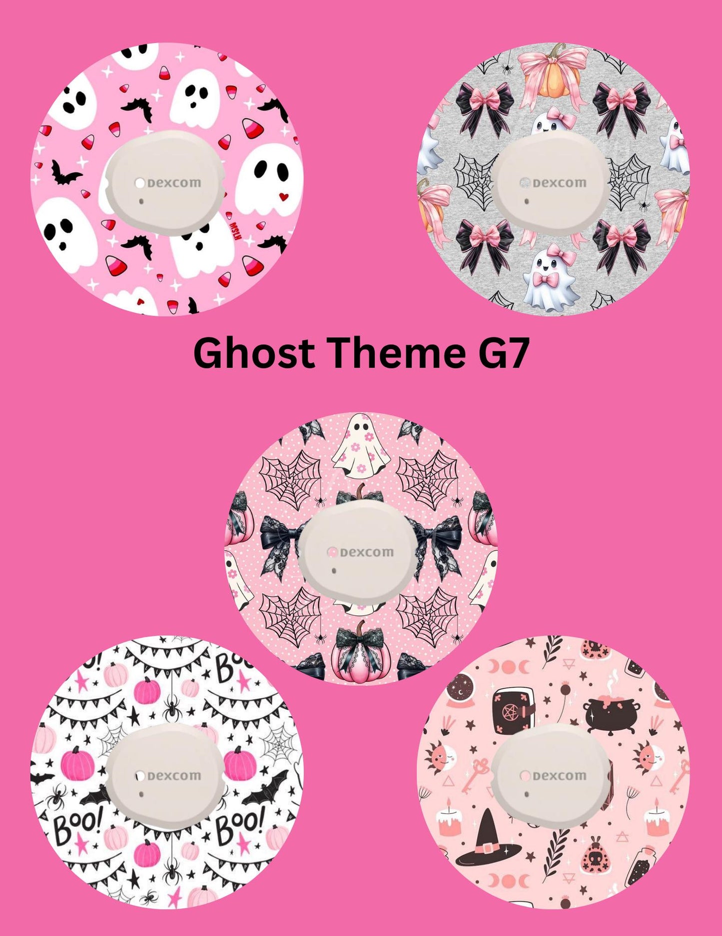 Dexcom G7 CGM Cover Patches, Ghost Theme Style, Pack of 5