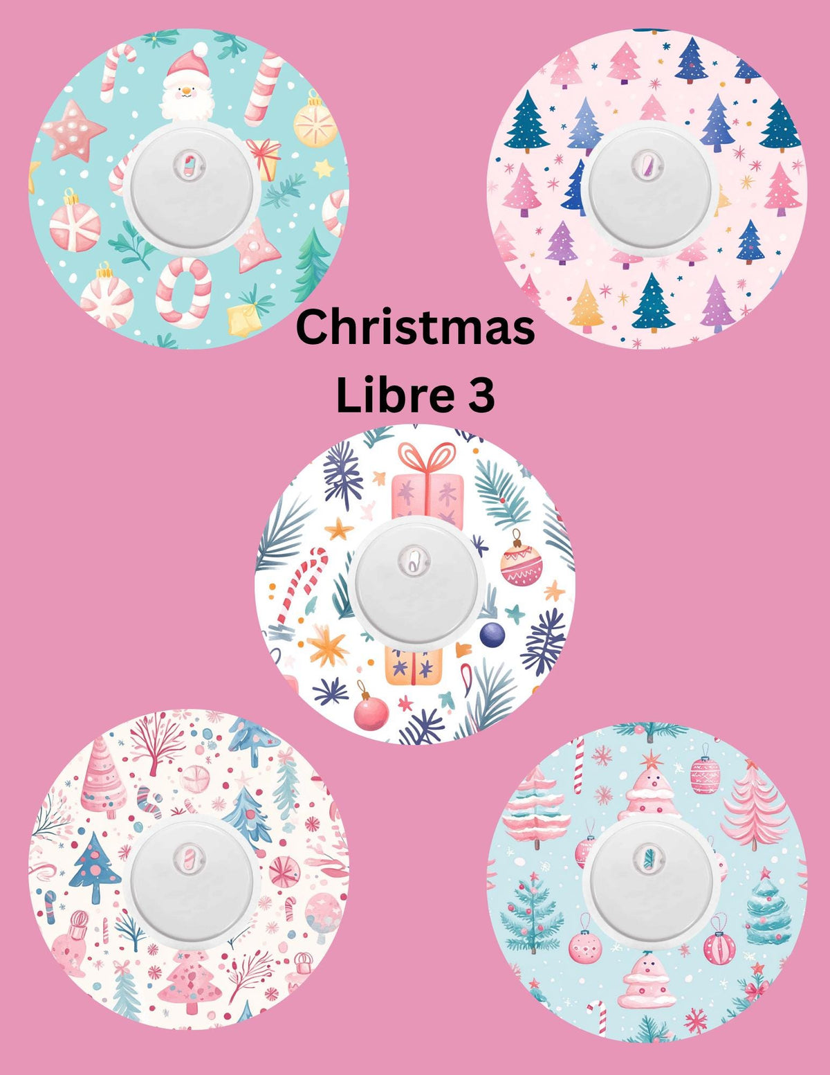 Christmas CGM Stickers, Pastel Dexcom G7, Libre 3, Omnipod, Pack of 5