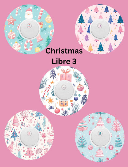 Christmas CGM Stickers, Pastel Dexcom G7, Libre 3, Omnipod, Pack of 5