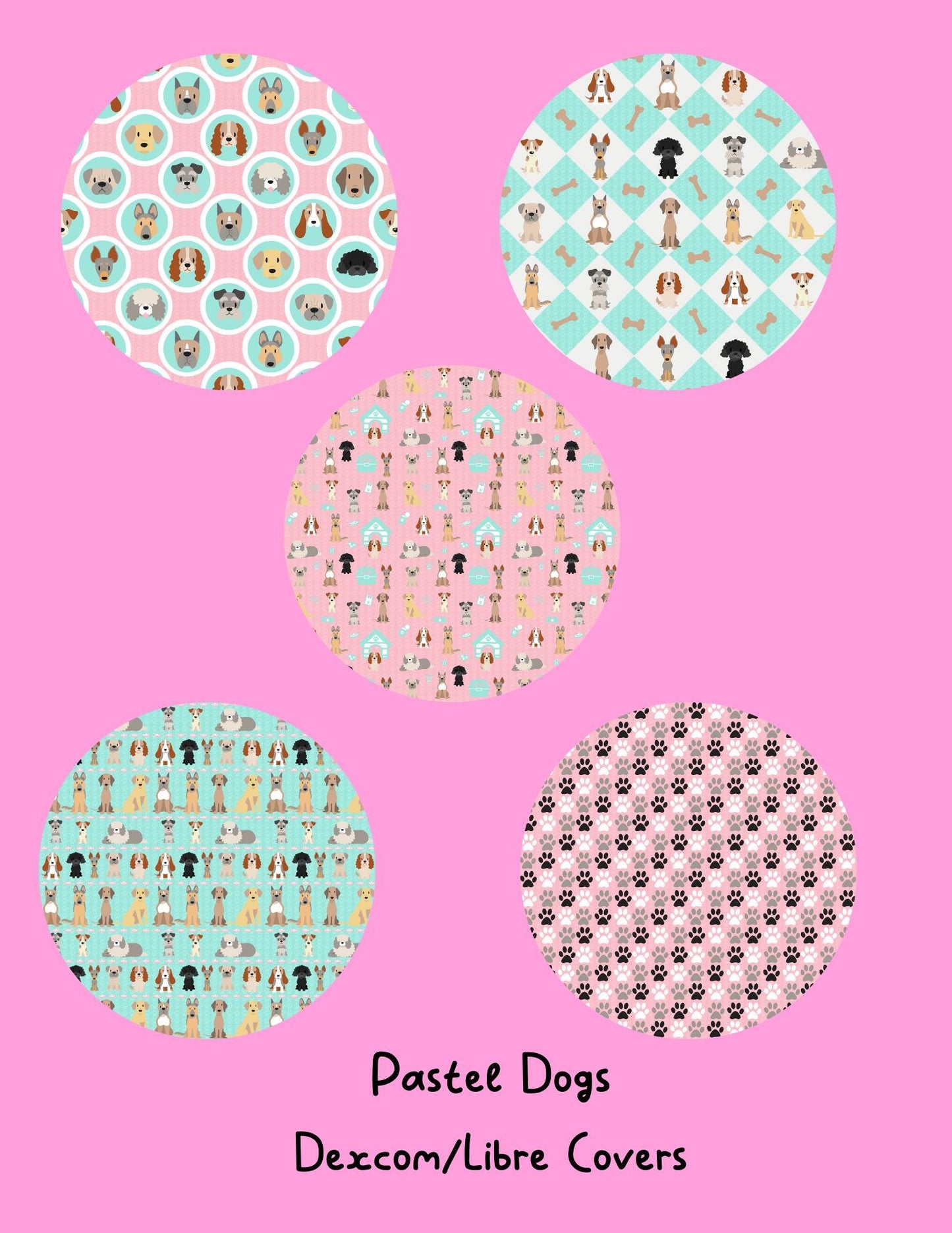 Dog Print CGM Stickers, Dexcom G7 G6, Libre 3 2, Pastel Puppy