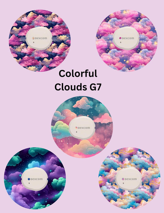 Colorful Clouds CGM Adhesive Patch, Dexcom G7/Libre/G6, Omnipod Cover - 5 Pack