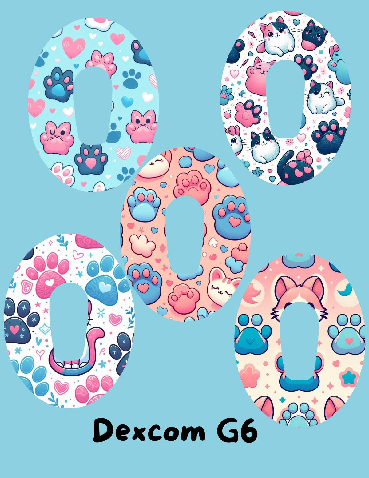 Cat Theme CGM SuperSkin Cover Patches, Dexcom G7, G6, Libre (Pack of 5)