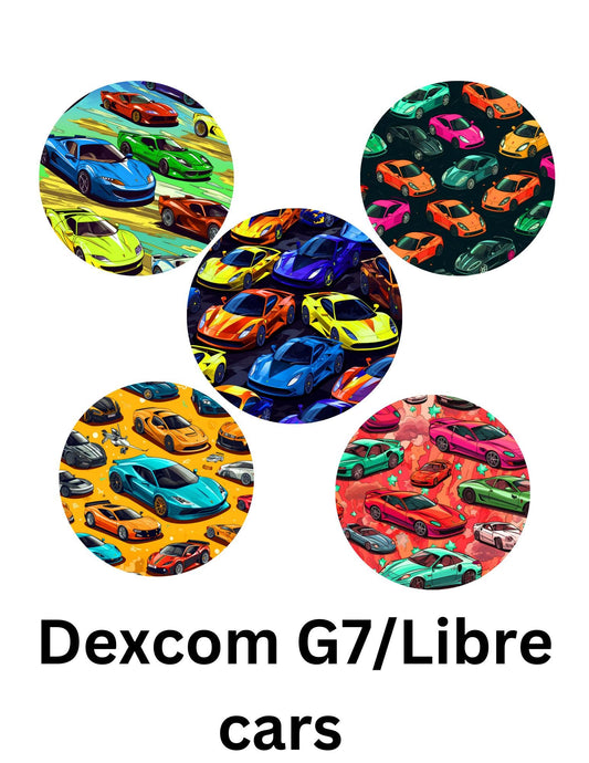 Cars Dexcom G7, G6, Libre CGM Covers, SuperSkin Patches, Pack of 5