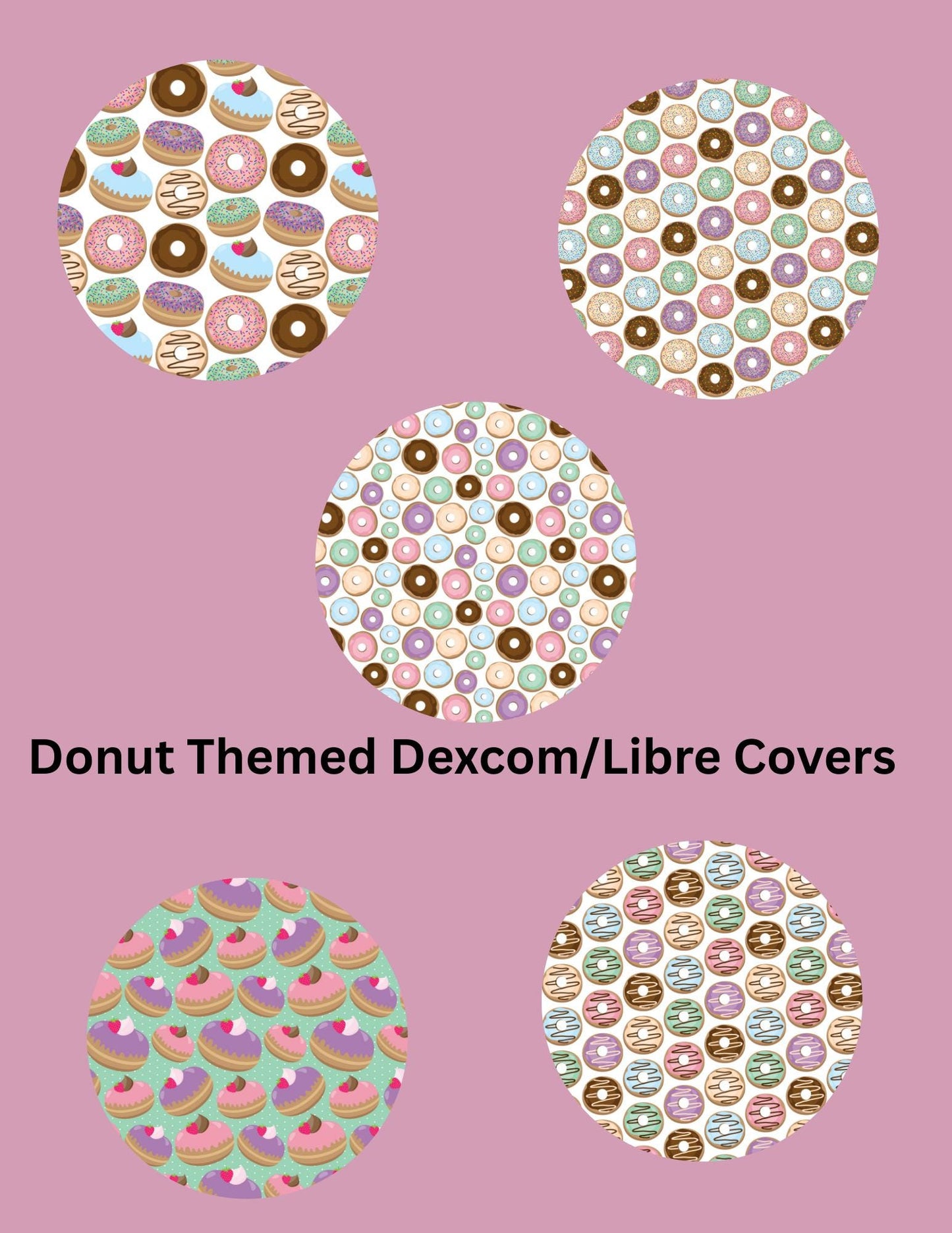 Donut CGM Sensor Cover Stickers: Dexcom G6, G7, Libre 2, 3 (Set of 5)