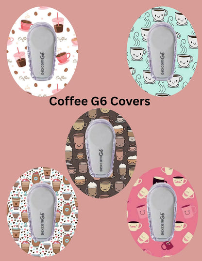 Coffee Themed CGM Adhesive Patches, Dexcom G7 G6 Libre, Pack of 5