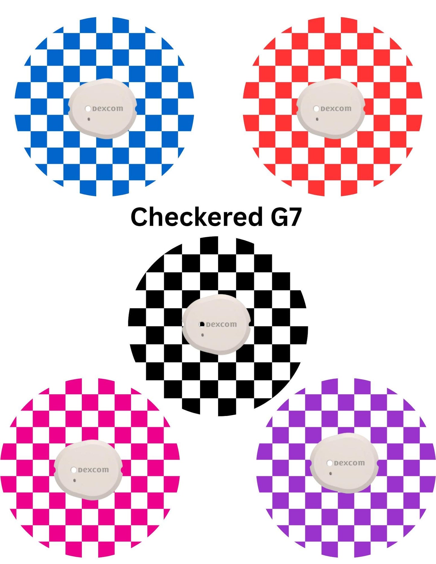 Checkered CGM Patches, Dexcom G7, G6, Libre, Omnipod, 5-Pack