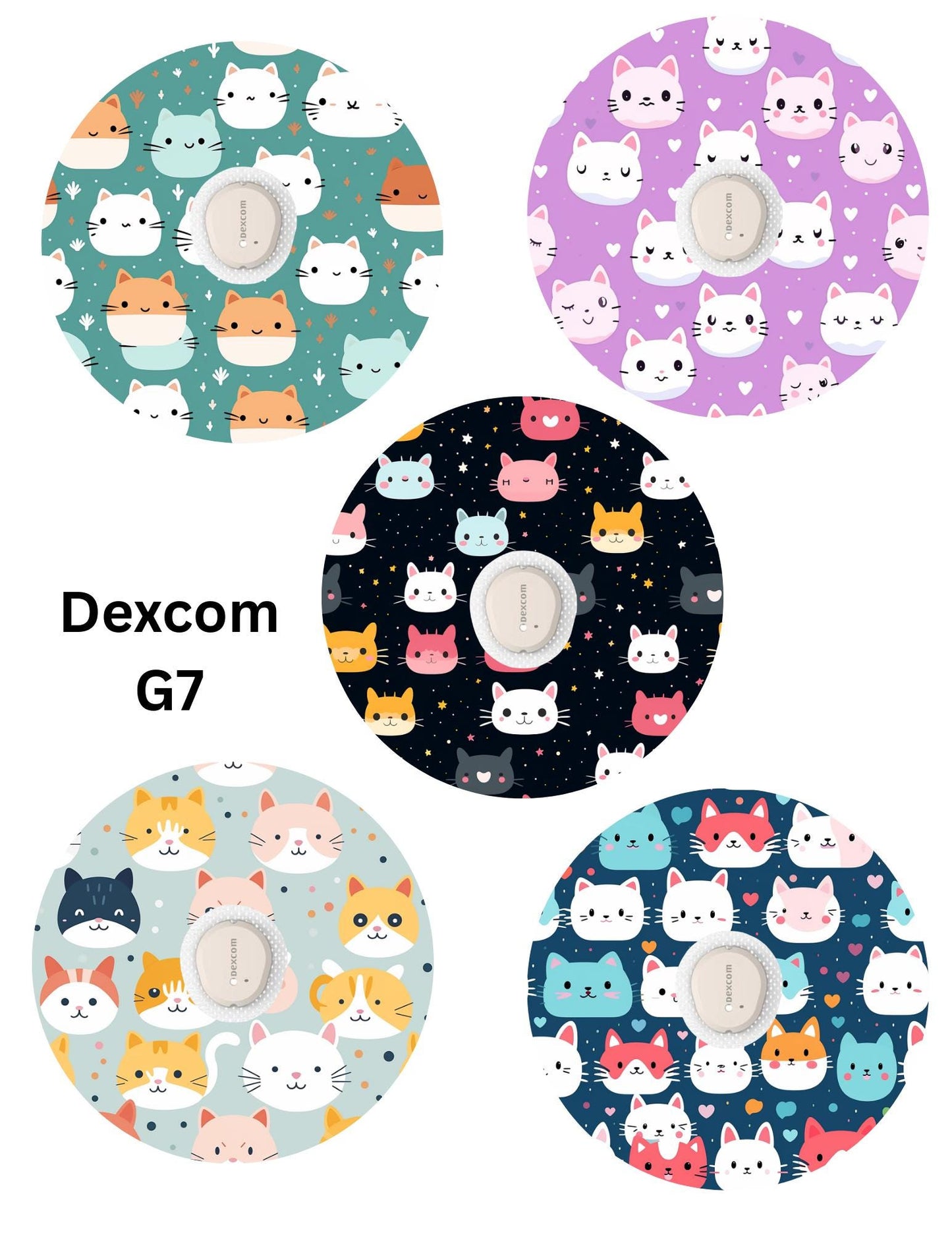 Cat Face Dexcom G7 CGM Patches, Style Pack