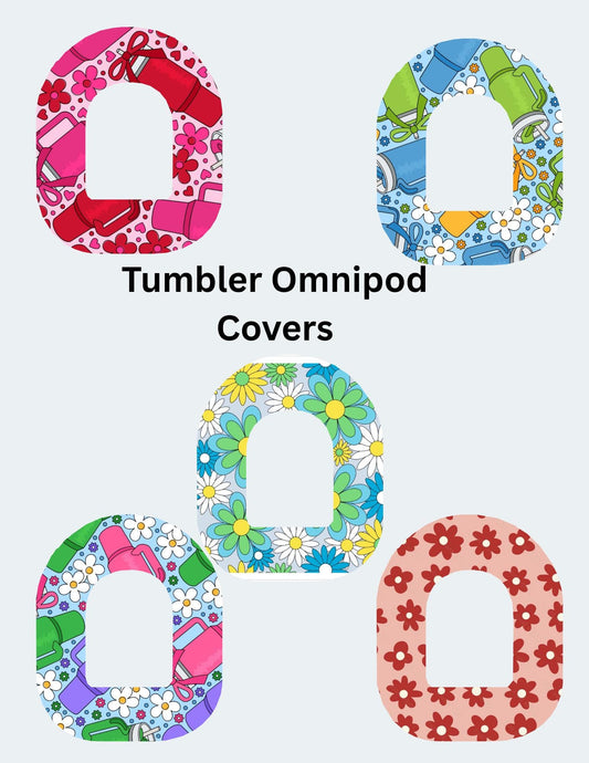 Omnipod Cover Tumbler and Flowers Theme Style Pack of 5