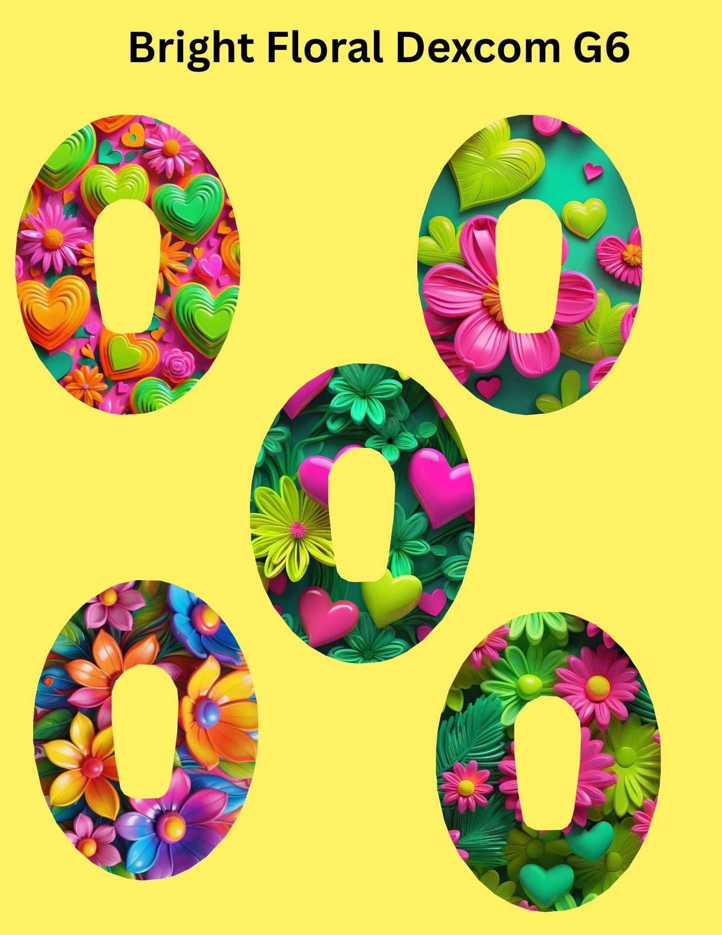 Bright Floral Dexcom/Libre Sensor Covers, CGM Adhesive Patches (Set of 5)