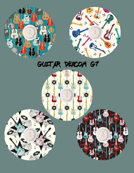 Guitar Theme CGM Adhesive Patch for Dexcom G7, Libre 2/3, G6 (5-Pack)