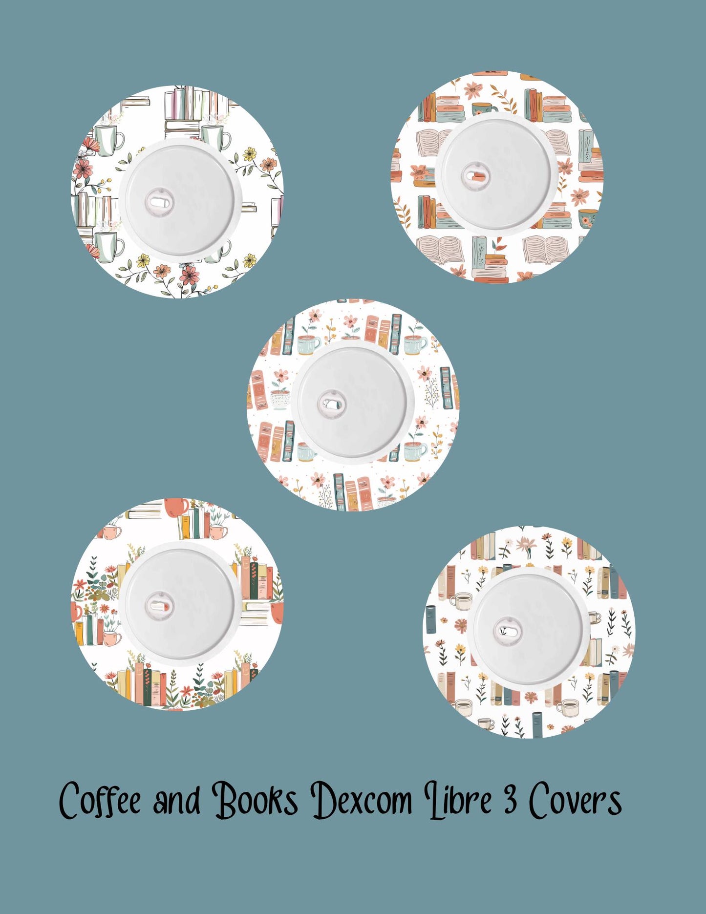 Coffee & Books CGM Stickers | Dexcom G7/G6, Libre 2/3 (5-Pack)