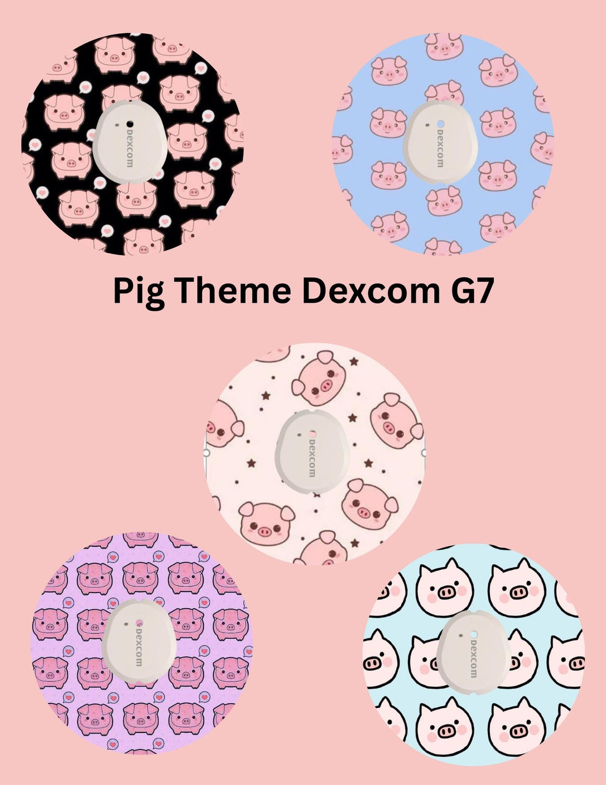 Dexcom G7, G6 Libre 3 Libre 2 CGM Omnipod Cover Patches Cute Pig Themed Pack of 5 With or Without opening