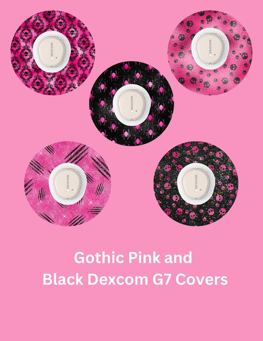 Gothic Pink & Black CGM Covers, Dexcom G7, Libre 3, Libre 2, Style Pack
