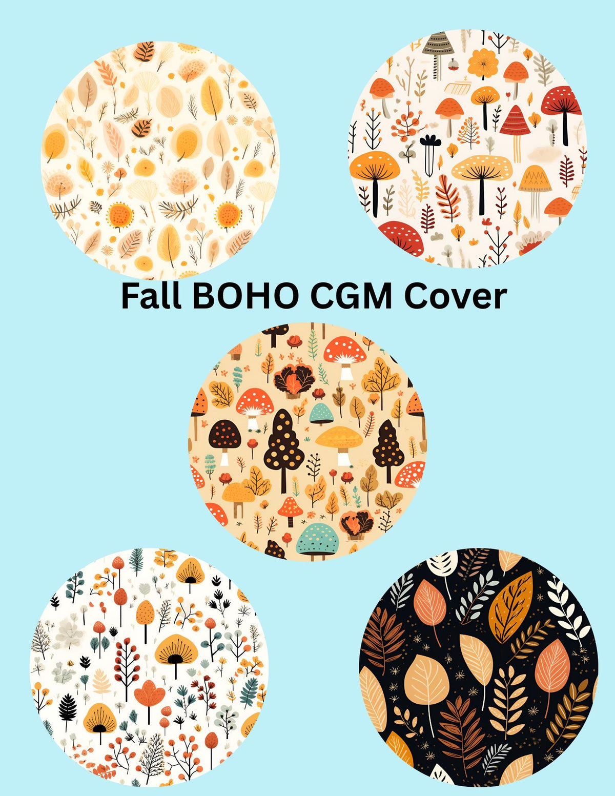 Boho Fall CGM Covers, Dexcom G7, G6, Libre 2, 3, Omnipod, 5 Pack
